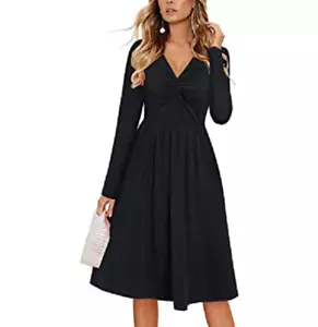 NEW KILIG Women's Long Sleeve V Neck Twist Knot Front Casual Dress w/ Pockets - Picture 1 of 1