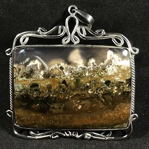 62gr Bild Sorte Chalzedon Jaspis Landschaft Stein Anhänger Schmuck - Bild 1 von 4