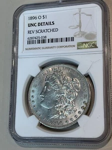 1896-O MORGAN SILVER DOLLAR NGC UNC Details Rev Scratched  NICE LOOKING COIN - Picture 1 of 5