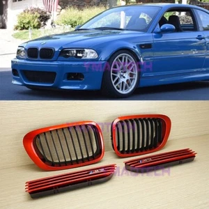 For BMW E46 01-06 Red Metallic M3 Side Fender & Red Metallic Frame Front Grille - Picture 1 of 8