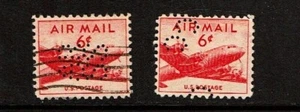 1949 U.S. AIRMAIL DC-4 Skymaster Sc#C39 Lot of 2 PERFIN Postally Used Neat! - Picture 1 of 1