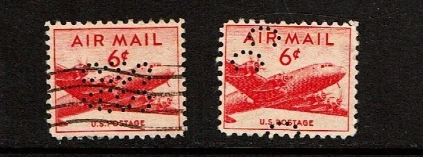 1949 U.S. AIRMAIL DC-4 Skymaster   Sc#C39 Lot of 2 PERFIN    Postally Used Neat! - Image 1 of 1