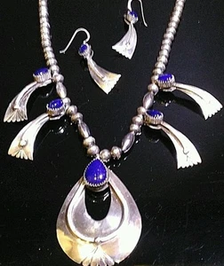 Derrick Gordon Navajo Navy Blue Lapis Sterling Necklace/Earring Jewelry Set - Picture 1 of 12