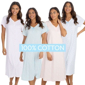 Ladies Lightweight Nightdress 100% Cotton Short Sleeved Nightshirt Size UK 10-24 - Picture 1 of 21