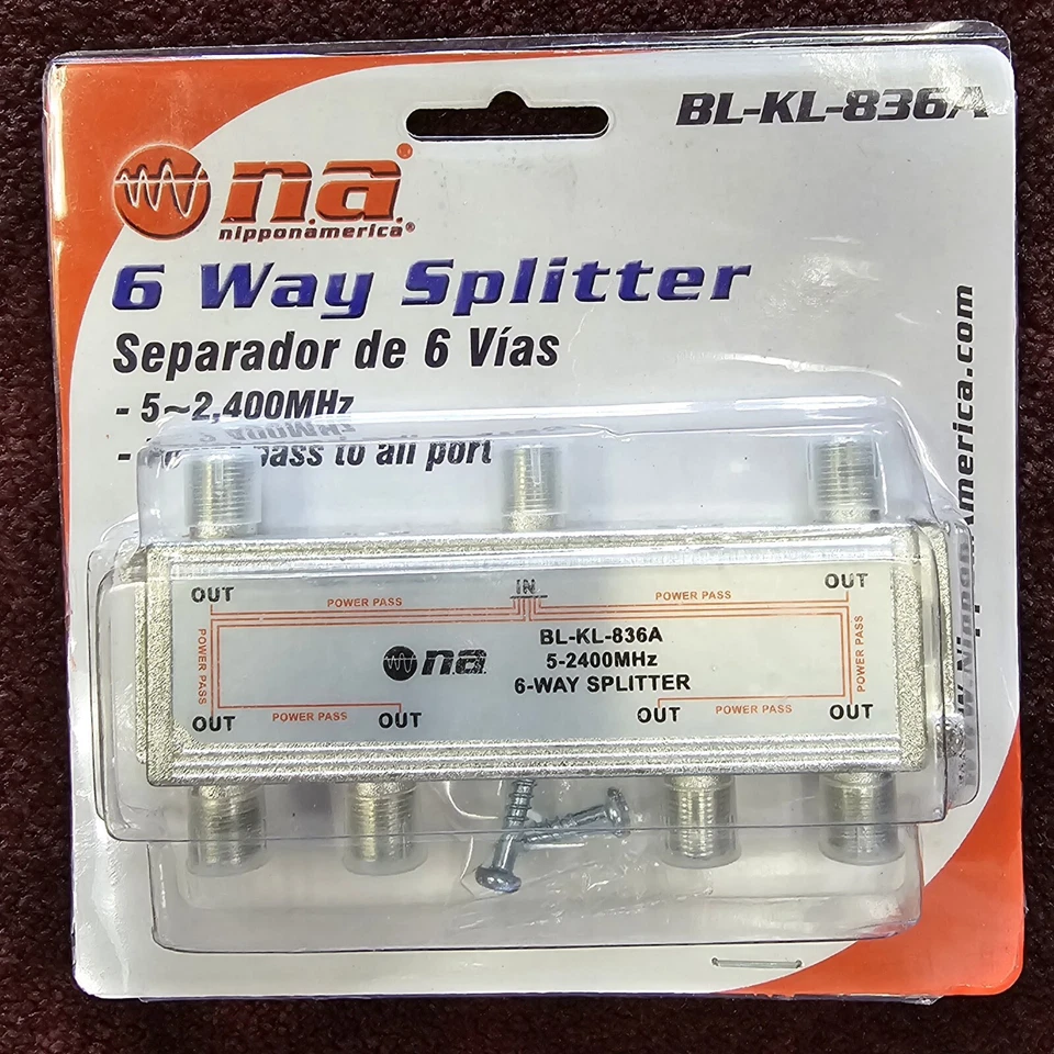 BL-KL-836A 6-Way 5-2400MHz Splitter for Coax Cable RG6 RG59 TV Antenna Satellite - Image 1 of 1