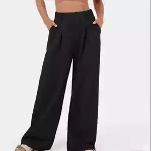 Halara High Waisted Plicated Wide Leg Palazzo Casual Cotton Pants Black XL - Picture 1 of 7
