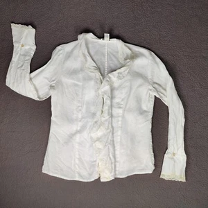 Blusa de lino Harrods volantes mangas acampanadas encaje ribete coqueta pequeña blanca - Imagen 1 de 14