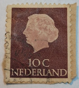 Affranchissement Pays-Bas ~ Reine Juliana ~ Timbre marron 10₵ ~Utilisé/posté ~1953 ~ D04 - Photo 1/6