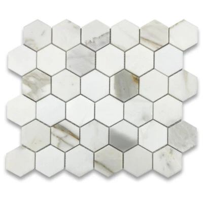 G32XH Calacatta Gold Calcutta Marble 2 inch Hexagon Mosaic Tile Honed - Image 1 of 4