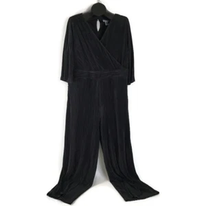 NEW Catherine's Faux Wrap Ribbed Jumpsuit Women's Plus Size 1X Black Lined Party - Picture 1 of 13
