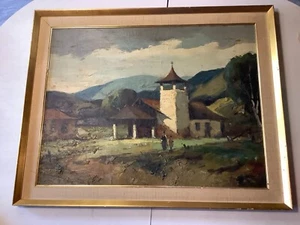 Vintage Brazil Church Countryside Painting Framed 35"x28" - Picture 1 of 8