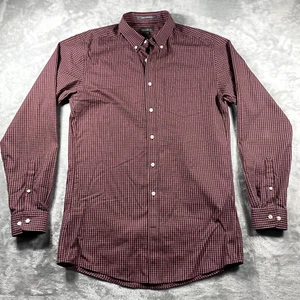 Eddie Bauer Mens TM Dress Shirt Dark Red Check Wrinkle Free Slim Button Up - Picture 1 of 9