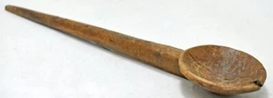 Antique Wooden Long Kitchenware Oil Spoon Original Old Hand Carved - Picture 1 of 8