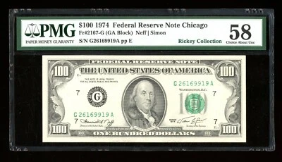DBR 1974 $100 FRN Chicago Fr. 2167-G PMG 58 Serial G26169919A - Image 1 of 2