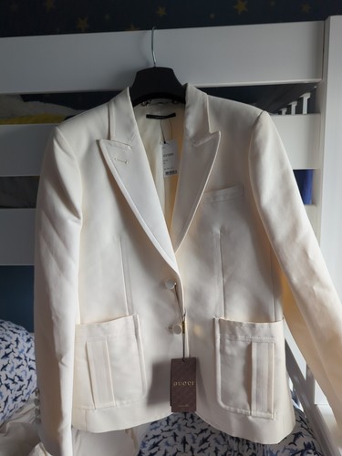 Gucci 46 Giacca Blazer Nuova con Etichette Perla Off Bianca Crema $2000