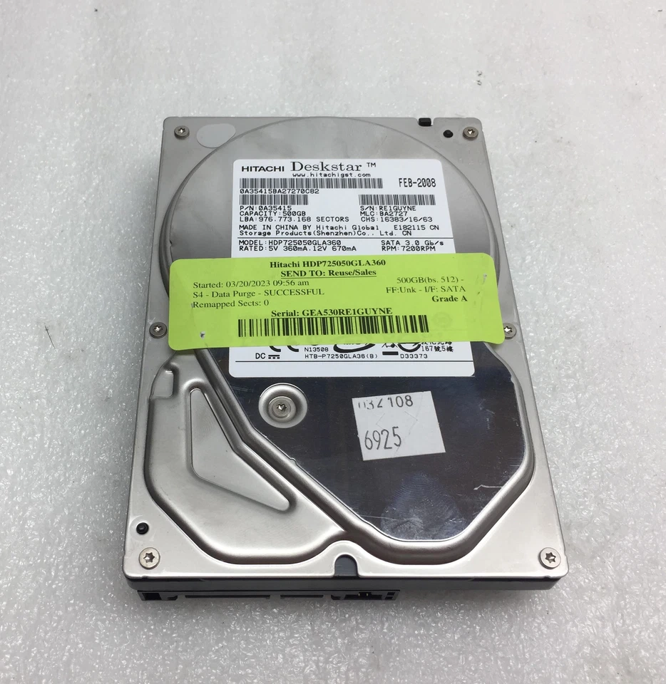 Hitachi HDP7250GLA360 500BG 3.5" SATA 3 Desktop Hard Disk Drive HDD Tested - Image 1 of 4