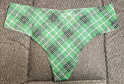 Tanga de encaje suave talla XL No-Show ROSA de Victoria's Secret verde a cuadros nueva Foto 1 de 4