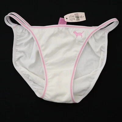 NOVA Calcinha de Biquíni Victoria's Secret ROSA VINTAGE Mistura de Algodão Cordão Duplo PEQUENA - Imagem 1 de 4