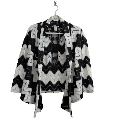 Alberto Makali 开衫小号白色黑色花边开口前 3/4 袖 — 第 1/4 张图片