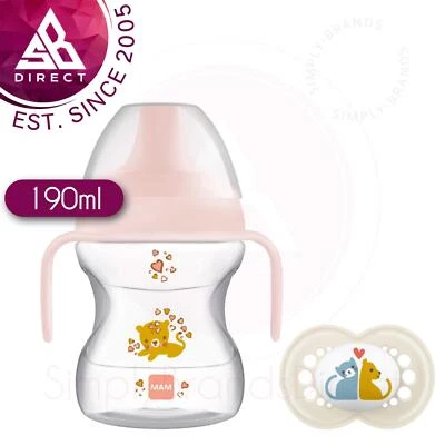 MAM Trinklernbecher pink 190ml│mit Griffen & Schnuller│abnehmbares Ventil│6m+ - Bild 1 von 2