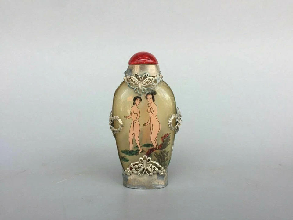 Chinese Old Beijing Glass Built-In Painting Tibetan Silver Inlaid Snuff Bottle - Image 1 of 4