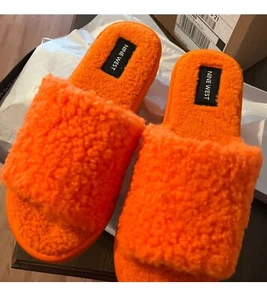 Nine West Black Fuzzy X Slippers Size 7M - Picture 1 of 3