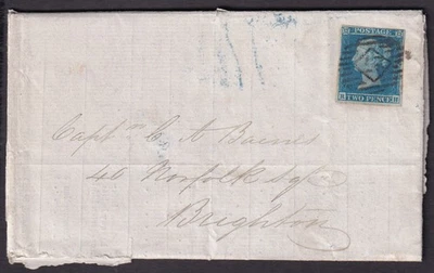 1850 SG14 2d BLUE & SG8 1d RED RETURNED COVER TO BRIGHTON AND BACK TO LONDON - Image 1 of 4