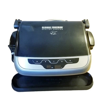 George Foreman Evolve Grilling Machine GRP6EBQ Black 2 Plates Tray Clean Works - Image 1 of 4