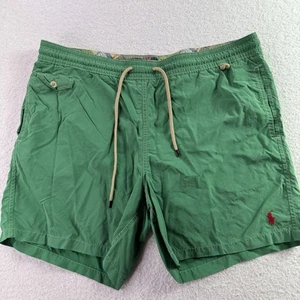 Vtg 80 90's Polo Ralph Lauren Green Lined Swim Shorts Blue Polo Logo Trunks Sz L - Picture 1 of 8