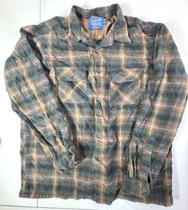 Pendleton Wool Flannel Shirt Mens 2XL Tall Brown Green Plaid - Picture 1 of 5
