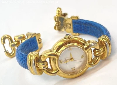 Reloj para mujer Fossil dorado acero inoxidable ES-8684 correa de cuero azul 42,2 g Foto 1 de 4