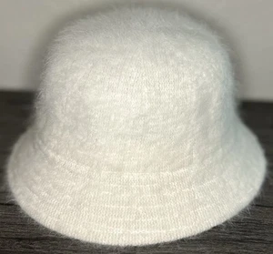 Angora Rabbit Hair + Wool White Bucket Hat Stylish Trendy Unique - ONE SIZE - Picture 1 of 5