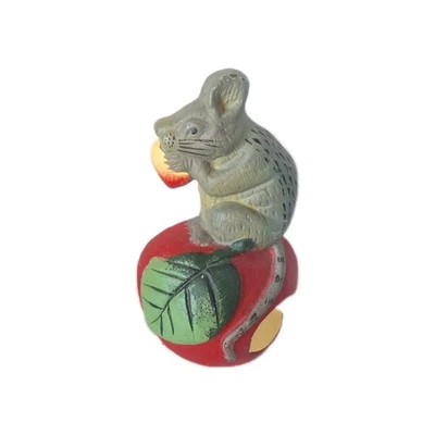 Tope de puerta de hierro fundido vintage Mouse Eating Apple Foto 1 de 4