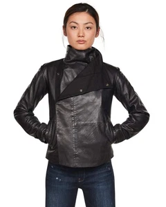 G-Star Damen Leder Jacke Slim Collar Blazer Cotol washed leather, Schwarz, M - Bild 1 von 4