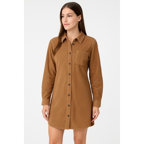 VETEMENTS Abito Hyfve donna taglia media marrone camicia vestito velluto a coste bottoni colletto davanti