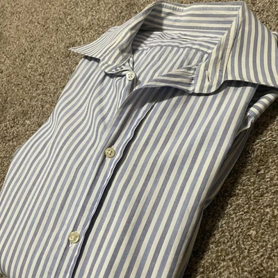 Camisa de vestir Valentino Roma para hombre a rayas azul blanco cuello abotonado 17,5 44 Foto 1 de 4