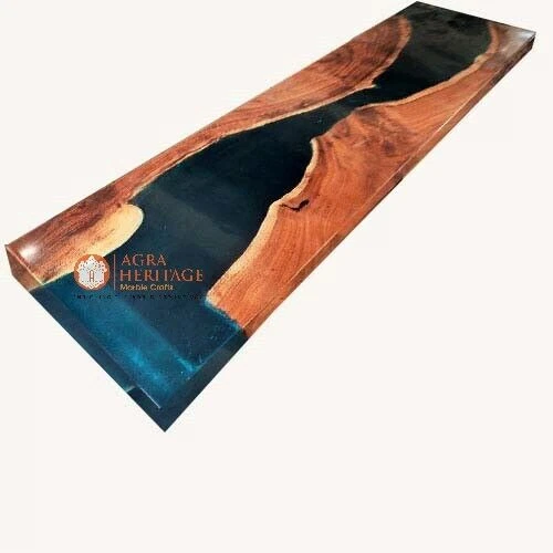 Deep Blue Resin Epoxy Conference Center Table Top Acacia Wood Handmade Interior - Image 1 of 1