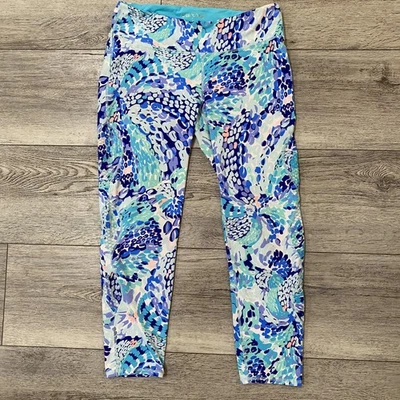 Lilly Pulitzer Luxletic Leggings Womens Large Blue Purple Print Activewear Gym - Image 1 of 4