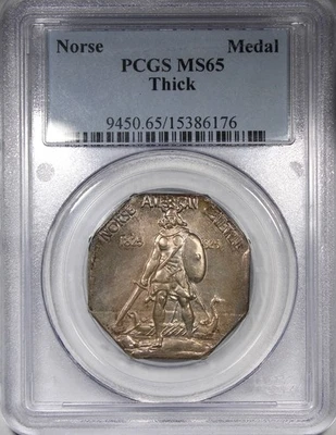 1925 Norse Medal Thick PCGS MS65 Gem Quality Toned Coin - Image 1 of 4