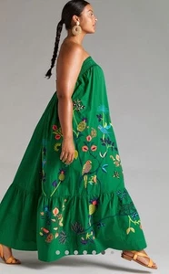 Anthropologie 3X Kelly Green Embroidered Ruffle Sleeveless Maxi Dress NWT - Picture 1 of 14