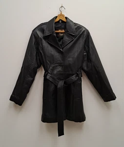 Raye Leather Wear Button Up Vintage Style Collared Jacket Size M With Belt - Picture 1 of 7