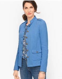 Talbots Military Style Jacket Blue Gold Button Womens Size 18 Lined Cotton Blend - Picture 1 of 8