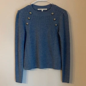 Strickpullover Veronica Beard 100% Merinowolle blau mit silbernen Knopfakzenten XS - Bild 1 von 12