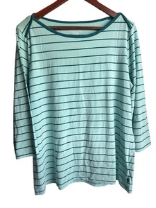 LL Bean XL Regular Damen Soft Stretch Supima Tee 3/4 Arm blau gestreift - Bild 1 von 7