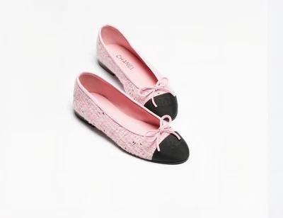 Chanel Ballet Pisos - Tweed y grosgrain, Rosa, Blanco y Negro - Talla 37 Foto 1 de 4