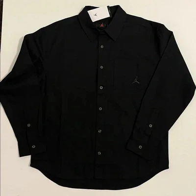 Air Jordan Essentials Men's M Button Up Shirt collar Cotton Black LS NWT  $120 - Image 1 of 4