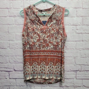 NUOVO Lucky Brand top scollo diviso floreale donna taglia M smocked paisley senza maniche - Foto 1 di 6