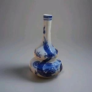 Vase Chinois En Porcelaine Blanc Bleu - Picture 1 of 6