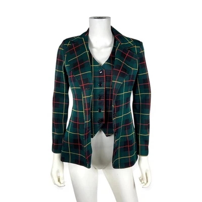 Chaleco y Blazer Sutter Place Para Mujer De Colección Años 70 Verde A Cuadros Poli Tejido Vacaciones Mod 8 Foto 1 de 4
