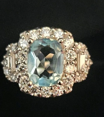 Oval 3.50ct Aquamarine & Diamond Silver Ring - Image 1 of 4